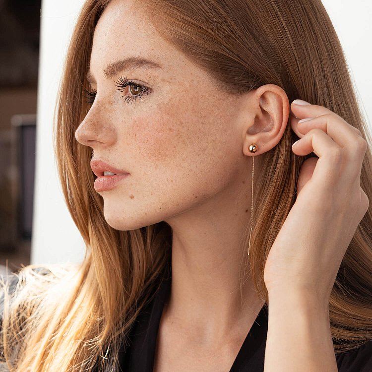 Золоті сережки - протяжки "Кульки" с07955 від ювелірного магазину Онікс - 1