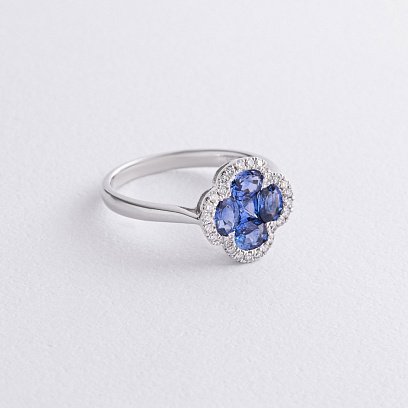 Золота каблучка "Конюшина" з діамантами та сапфірами кб0544mi №2