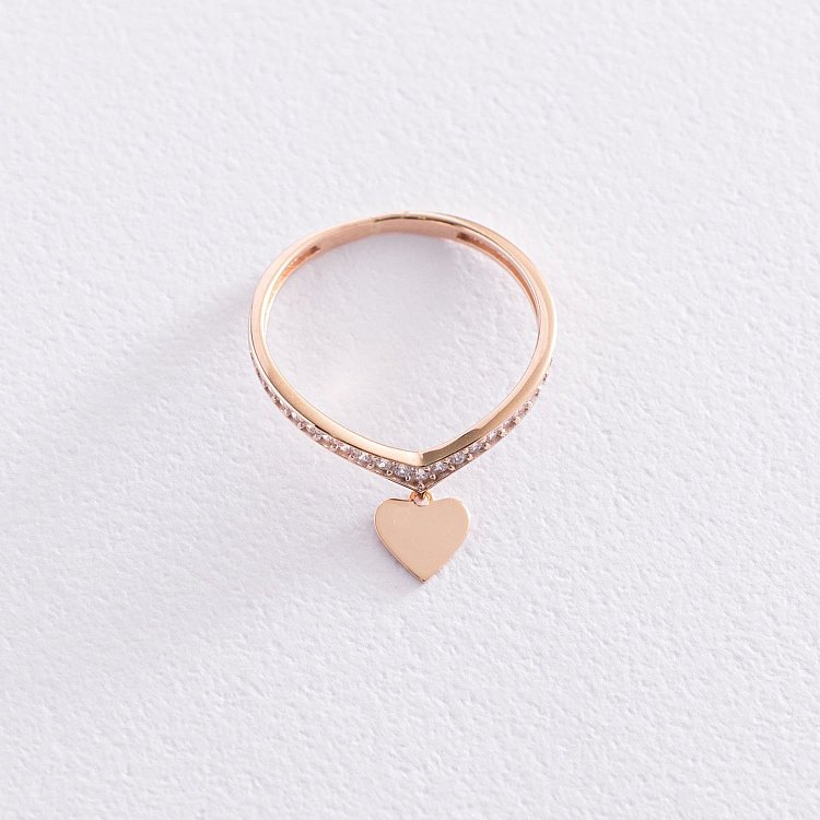 Золота каблучка "Сердечко" з фіанітами к06819 від ювелірного магазину Онікс - 2
