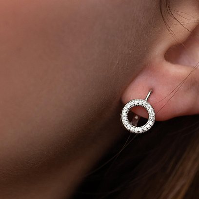 Серебряные серьги "Кружочки с сердечками" (фианиты) 40008 №2