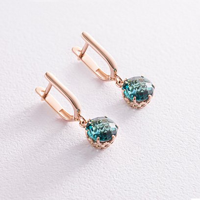 Сережки у червоному золоті (зелений кварц) с4748кв