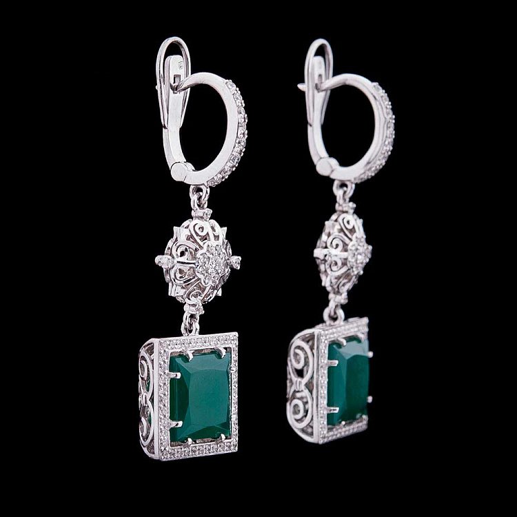 Золотые серьги с агатом и фианитами 14048500 от ювелирного магазина Оникс - 1