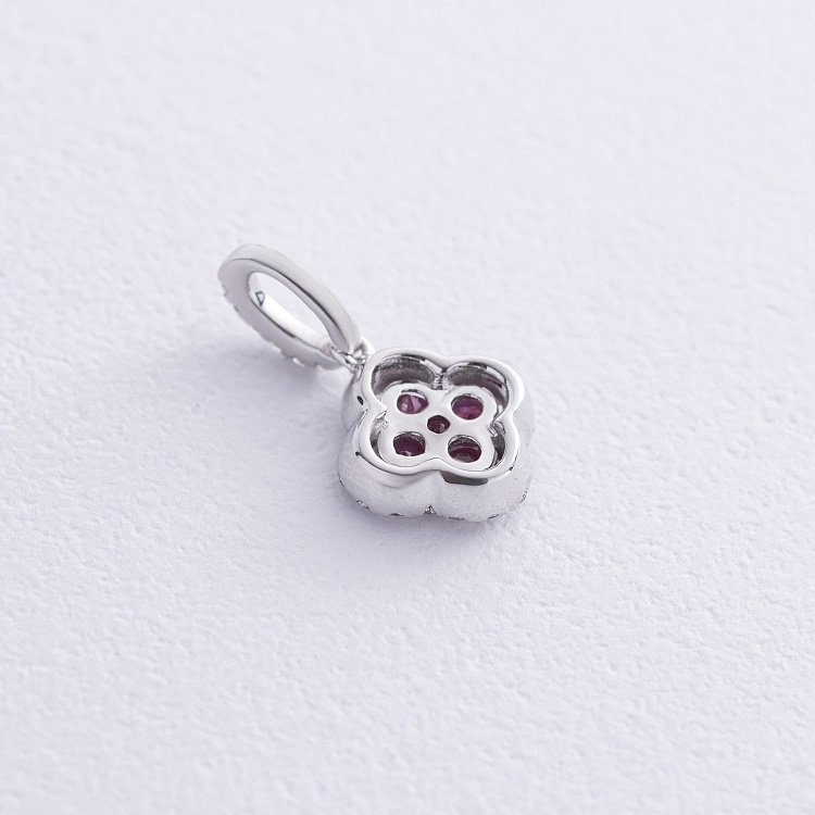 Золотий кулон "Конюшина" (діаманти, рубіни) пб0323cha від ювелірного магазину Онікс - 2