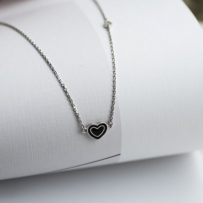 Серебряное колье "Сердечко" (эмаль, фианиты) 18647 №9