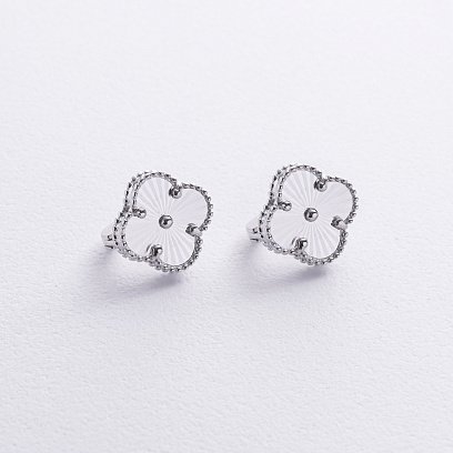 Серьги "Клевер" в белом золоте с08872 №5