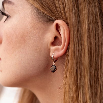 Золоті сережки "Захоплення" (димчастий кварц) с08604 №3