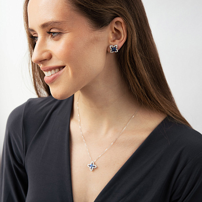 Колье "Клевер" в белом золоте (бриллианты, сапфиры) колб0191sm №2