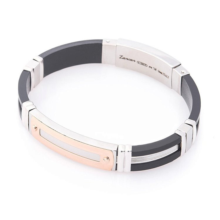 Чоловічий браслет з каучука та срібла із золотими вставками ZANCAN EXB480R-N від ювелірного магазину Онікс