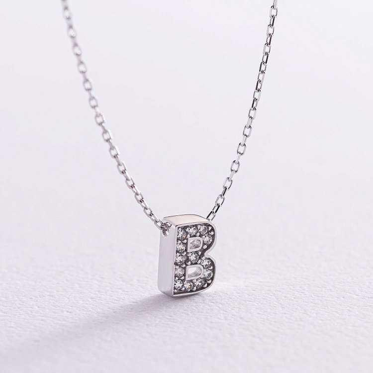 Кольє з буквою "В" в білому золоті (фіаніти) кол01329В від ювелірного магазину Онікс - 5