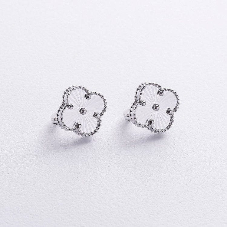 Серьги "Клевер" в белом золоте с08872 от ювелирного магазина Оникс - 4