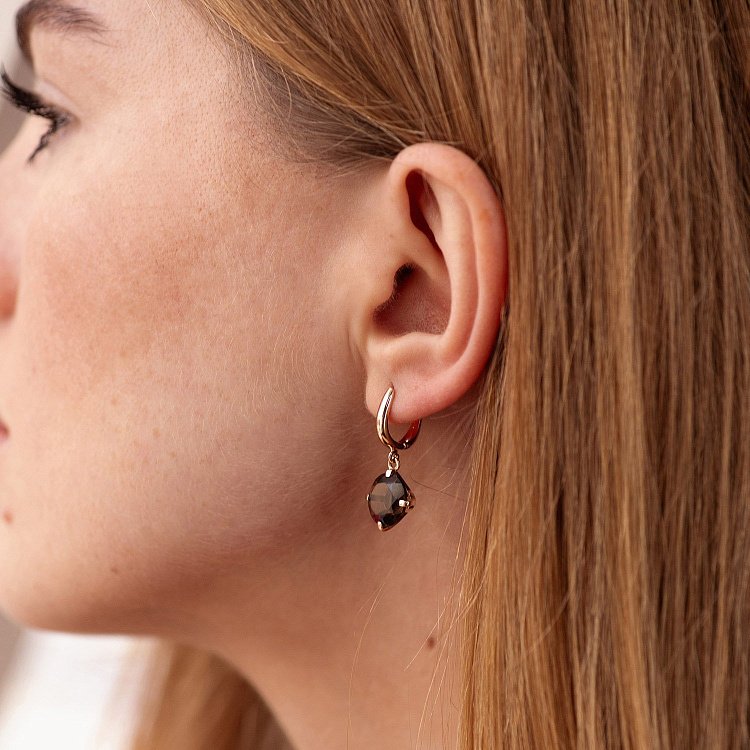 Золоті сережки "Захоплення" (димчастий кварц) с08604 від ювелірного магазину Онікс - 2