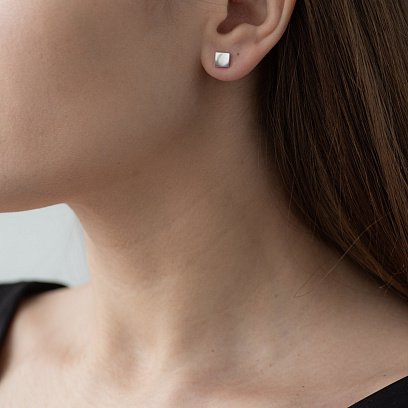 Золотые серьги - пусеты "Квадратики" с05437 №5