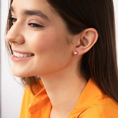 Сережки - пусети "Сердечки" у білому золоті с08298 №2