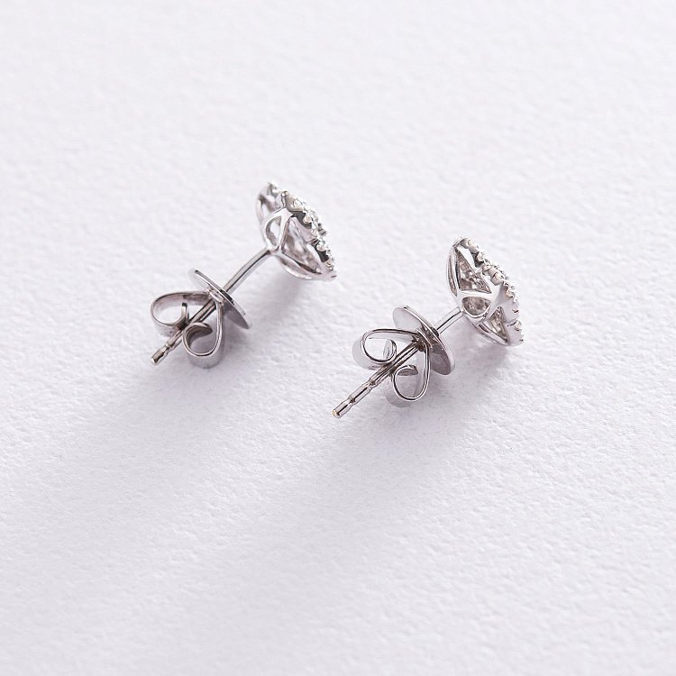 Золотые серьги - пусеты "Клевер" (бриллианты) E00663mi от ювелирного магазина Оникс - 2