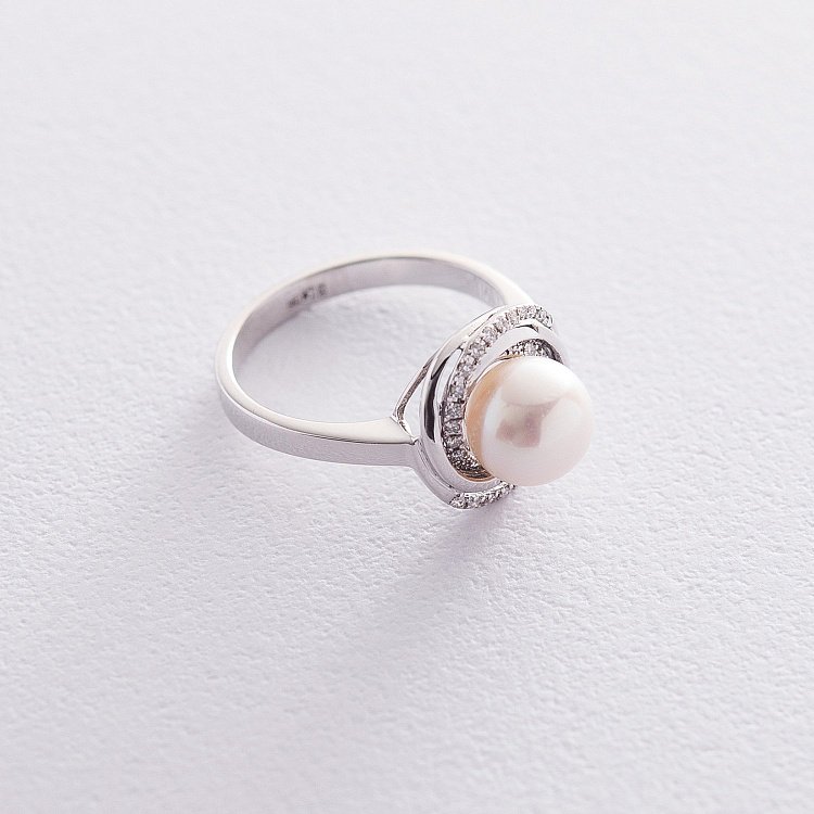 Золотое кольцо с жемчугом и бриллиантами кжд1-046 от ювелирного магазина Оникс - 1