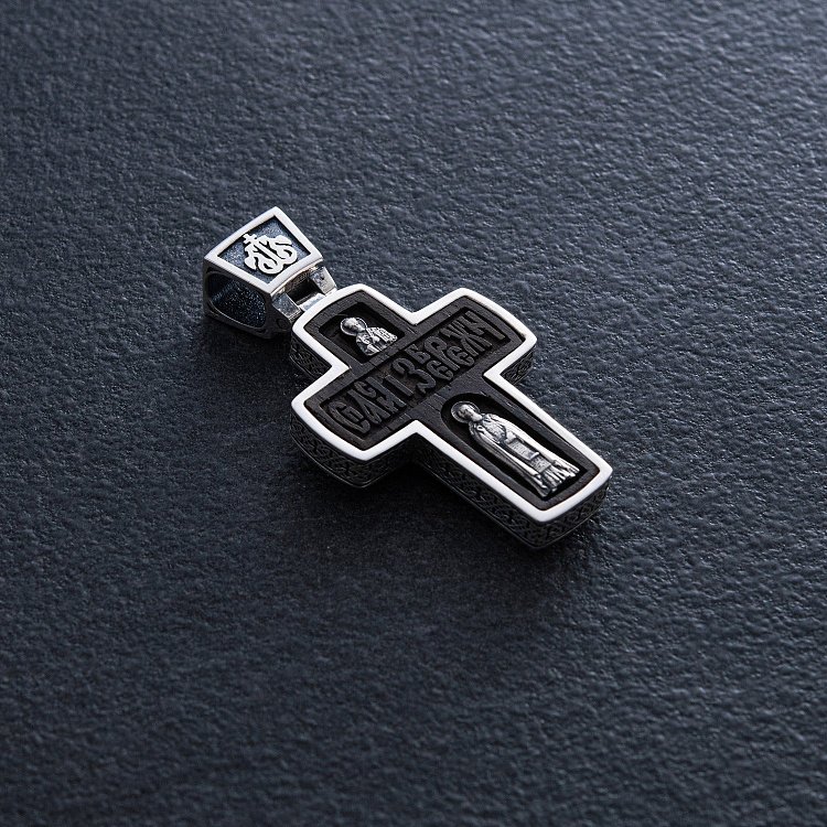 Серебряный крест "Распятие. Спаси и Сохрани" (на укр. языке) с эбеновым деревом mini 1053 от ювелирного магазина Оникс - 4