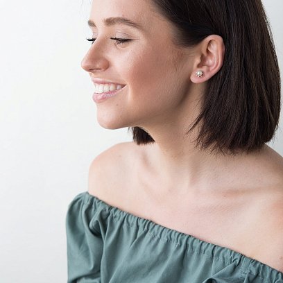 Золотые серьги-пусеты (фианит, культ. пресн. жемчуг) с04116 №4