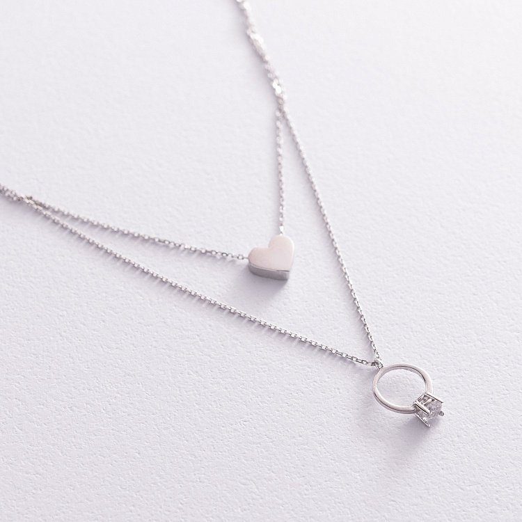 Золотое колье с помолвочным кольцом и сердцем (фианит) кол02467 от ювелирного магазина Оникс - 1