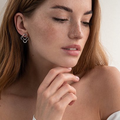 Серебряные серьги - пусеты "Клевер" с фианитами 4908 №2