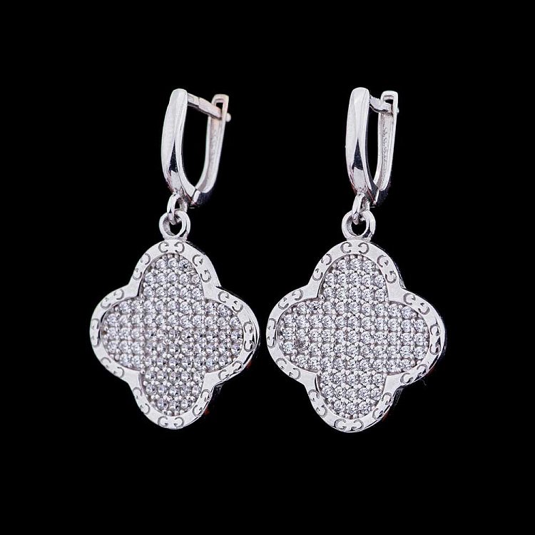 Золоті сережки "Конюшина" з фіанітами с04301 від ювелірного магазину Онікс - 2