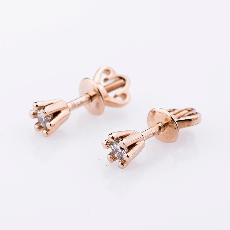 Золотые серьги-гвоздики с бриллиантами е0660к от ювелирного магазина Оникс - 2