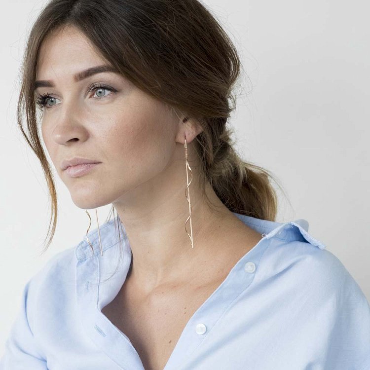 Золотые серьги - протяжки "Завиток" 580085 от ювелирного магазина Оникс - 6