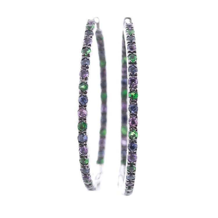 Золоті сережки-кільця (сапфір, демантоїд, аметист) сб0247sth від ювелірного магазину Онікс - 1