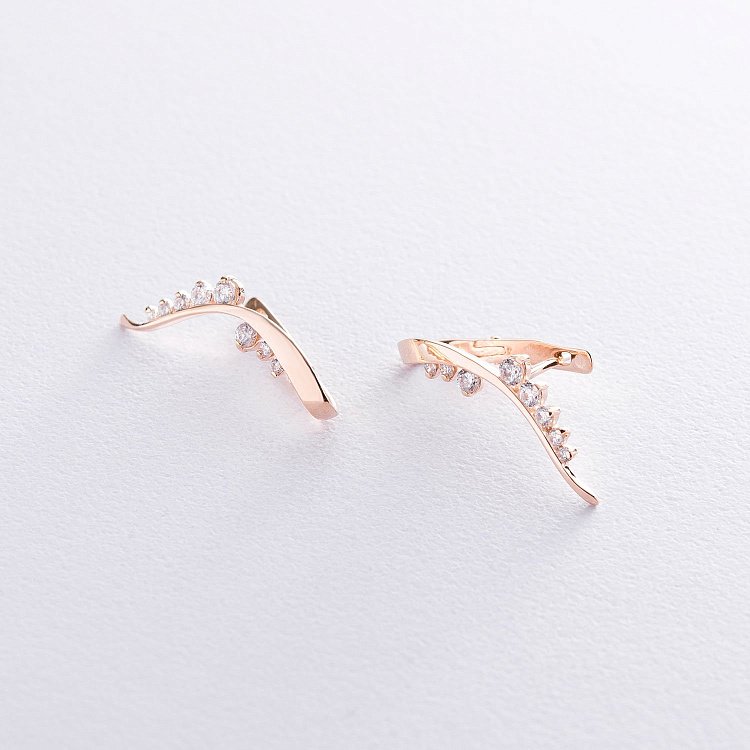 Золотые серьги "Веточки" с фианитами с04338 от ювелирного магазина Оникс - 4