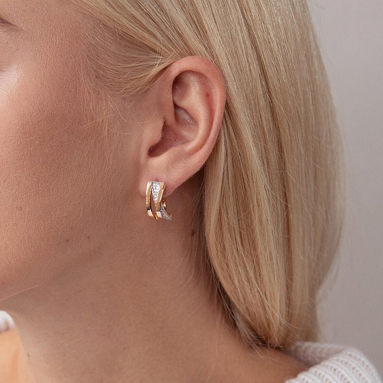 Золотые серьги (фианиты) с05200 от ювелирного магазина Оникс - 1