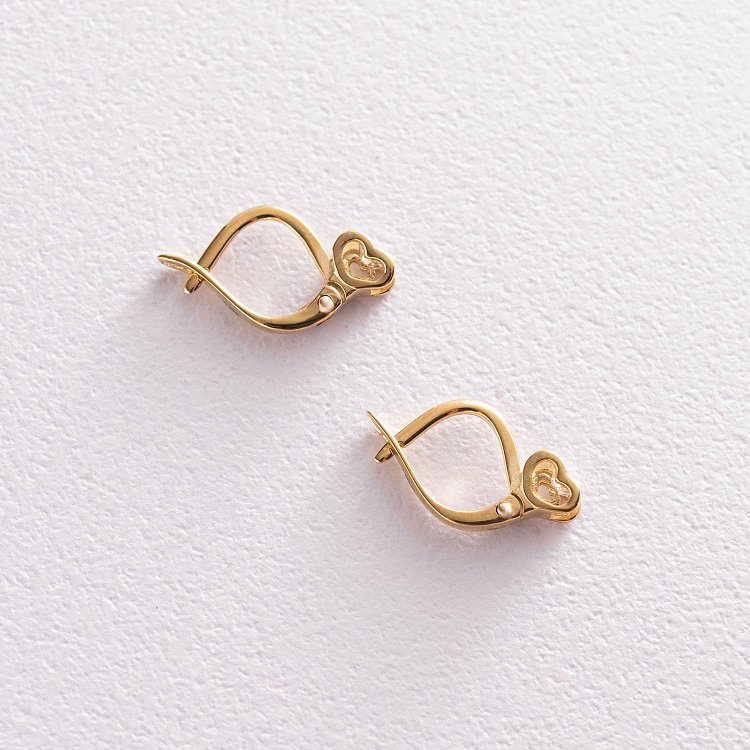 Золотые серьги "Сердечки" с бриллиантами сбд2-151ж от ювелирного магазина Оникс - 1