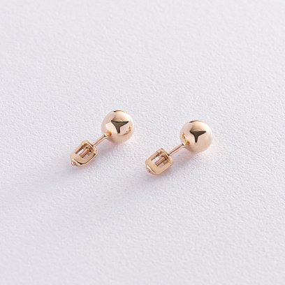 Серьги - пусеты "Шарики" в желтом золоте (0.7 см) с06892 №4