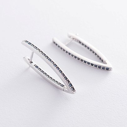 Серебряные серьги "Инициатива" (черные фианиты) 123247 №7