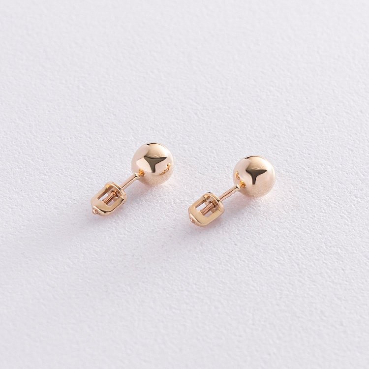 Серьги - пусеты "Шарики" в желтом золоте (0.7 см) с06892 от ювелирного магазина Оникс - 4