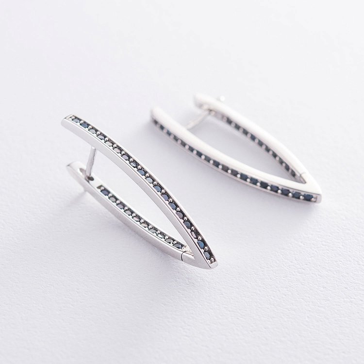 Серебряные серьги "Инициатива" (черные фианиты) 123247 от ювелирного магазина Оникс - 6