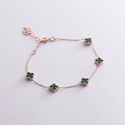 Браслет "Конюшина" з малахітом mini (червоне золото) б05246