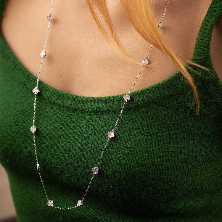 Колье "Клевер" с перламутром mini (белое золото) кол02428 от ювелирного магазина Оникс - 1