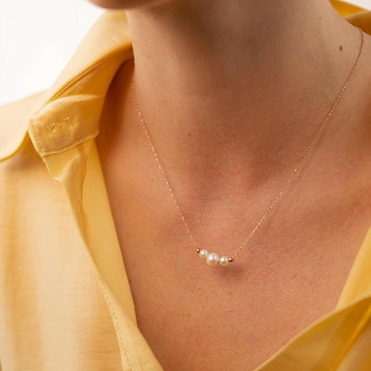 Кольє з кульками та перлами (червоне золото) кол02406 від ювелірного магазину Онікс - 5