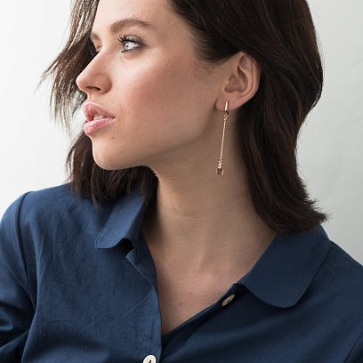 Золотые серьги "Куб" с06283 №3