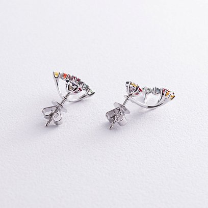 Золотые серьги - джекеты 2 в 1 (разноцветные сапфиры, бриллианты) сб0453nl №6