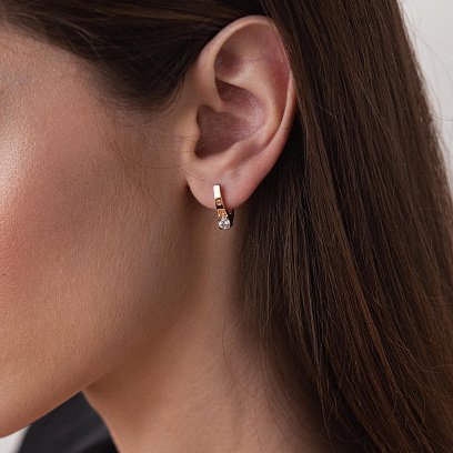 Золотые серьги "Love" с фианитами с07605 №2