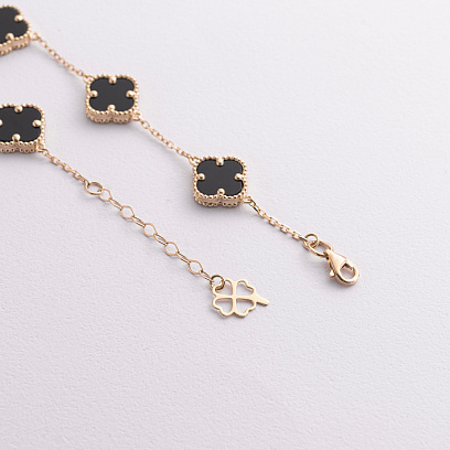 Браслет "Конюшина" з оніксом (жовте золото) б05738 №3