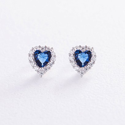 Серебряные серьги - пусеты "Сердечки" с фианитами 123295с