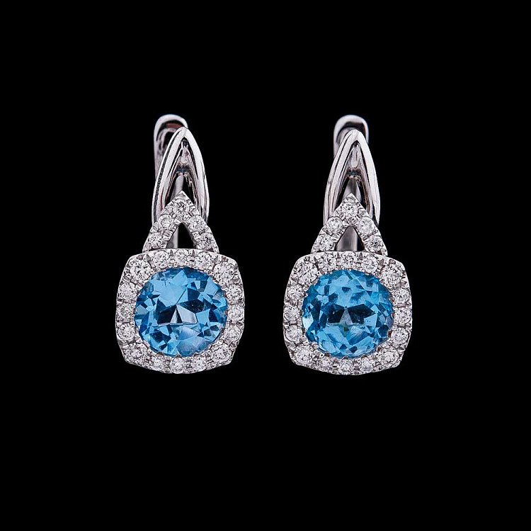 Золотые серьги с голубым топазом и бриллиантами с342А1 от ювелирного магазина Оникс - 2