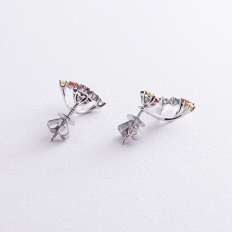 Золотые серьги - джекеты 2 в 1 (разноцветные сапфиры, бриллианты) сб0453nl от ювелирного магазина Оникс - 5