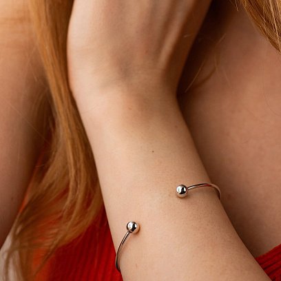 Жесткий браслет "Шарики" (белое золото) б05474 №7