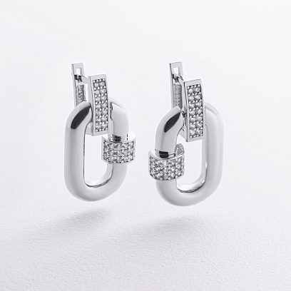 Серьги "Alice" в белом золоте (фианиты) с09558 №2