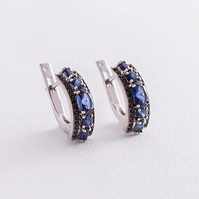 Серебряные серьги с сапфирами и фианитами 2943/9р-NSPH
