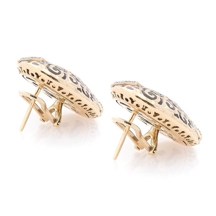 Золоті сережки з фіанітами і емаллю с03630 від ювелірного магазину Онікс - 1