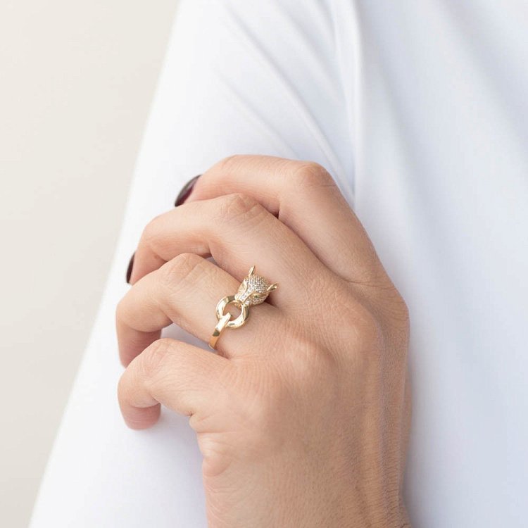 Золотое кольцо "Пантера" с фианитами к05687 - 3 Золотое кольцо "Пантера" с фианитами к05687 от ювелирного магазина Оникс - 3