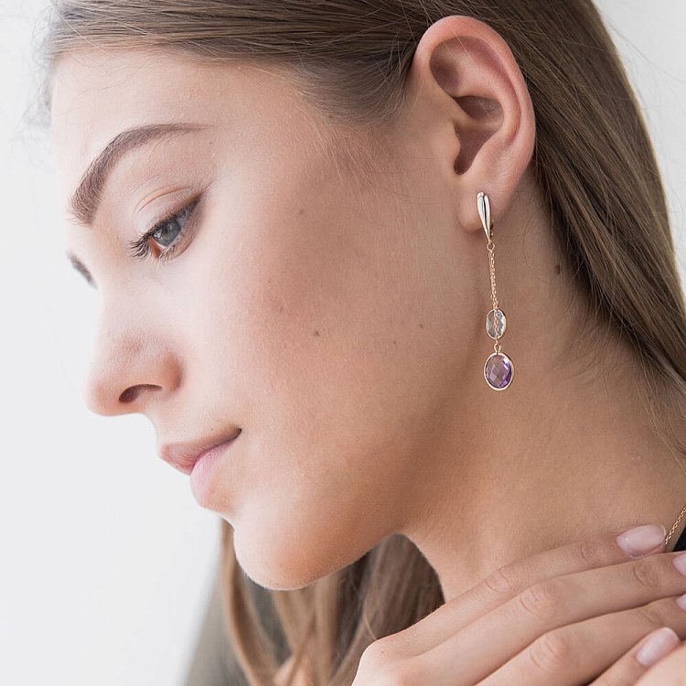 Золотые серьги с аметистом и топазом с02387 от ювелирного магазина Оникс